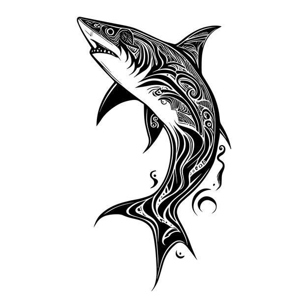 Diseño de tatuaje tribal de tiburón para el intrépido depredador del mar